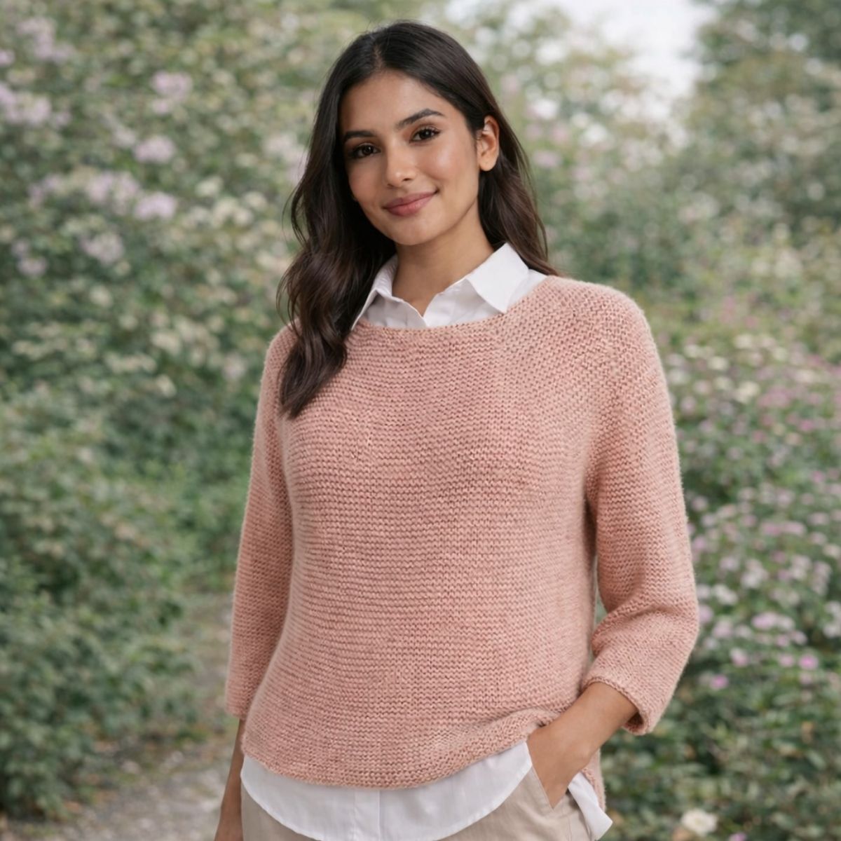 Allegra 3 # Garter ST scoop neck sweater Blended